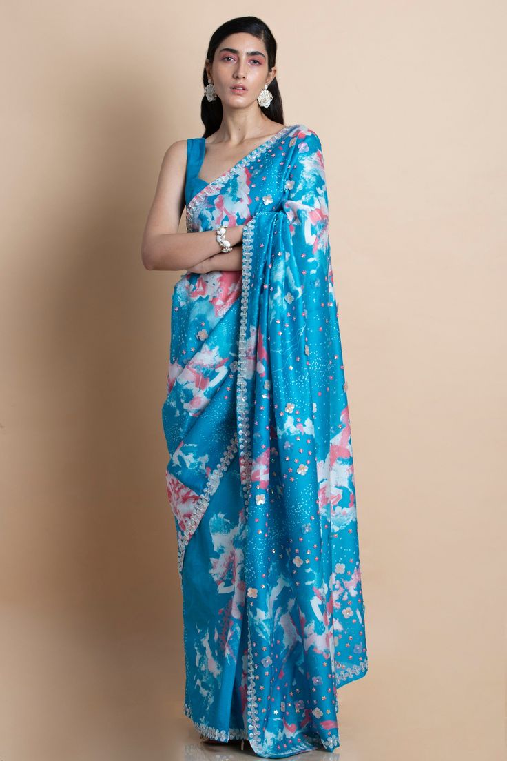 Saksham & Neharicka-Blue Printed & Embroidered Saree-INDIASPOPUP.COM Blue Slub Silk Traditional Bollywood Wear, Festive Blue Tussar Silk Pre-draped Saree, Blue Dola Silk Pre-draped Saree With Pallu, Blue Slub Silk Traditional Wear For Festive Occasions, Festive Blue Slub Silk Traditional Wear, Blue Embroidered Cotton Silk Dupatta, Blue Slub Silk Sets For Festive Occasions, Blue Festive Slub Silk Traditional Wear, Festive Blue Tissue Silk Blouse Piece