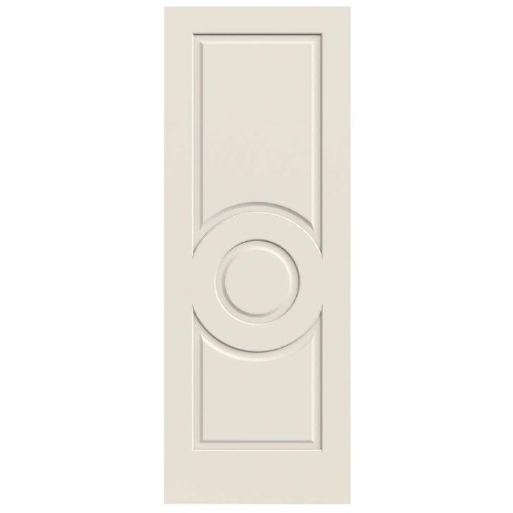 a white door with an oval design on the front and side panel, as well as a