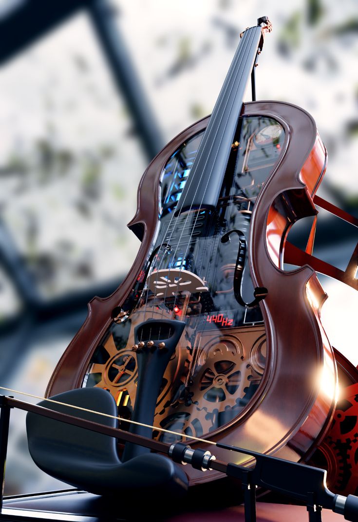 a close up of a violin on display