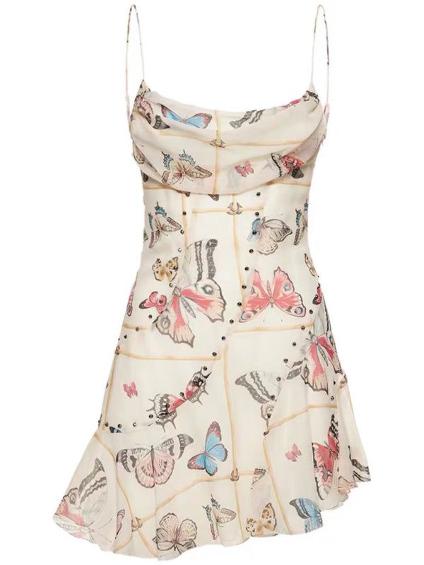 New French style pure desire butterfly print suspender sexy backless dress Photo Color casual dress casual dresses clothes dress dresses evening dress evening dresses mini dress short dress short dresses Cowl Neck Cami, Summer Music Festivals, Pattern Butterfly, Style Français, Mini Cami Dress, Weave Style, Parisian Chic, Everyday Dresses, Photo Colour