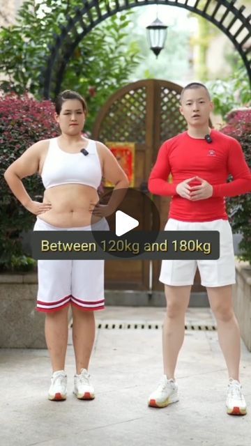 two women standing next to each other in front of a gazebo with the caption between 120kg and 130kg