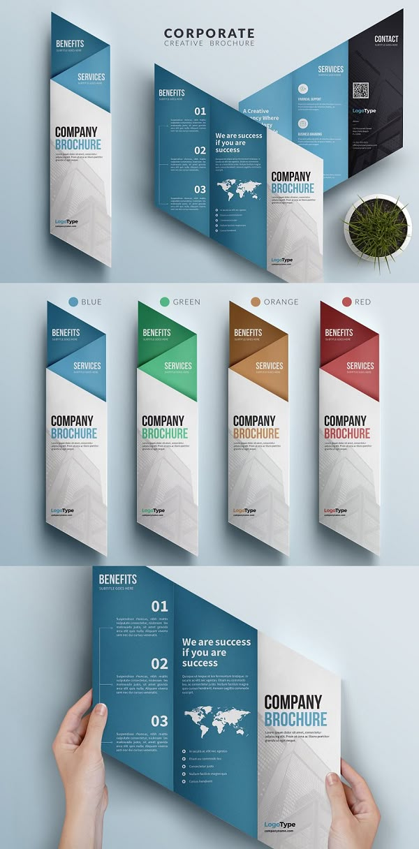 the brochure is designed to look like it has many different colors and shapes