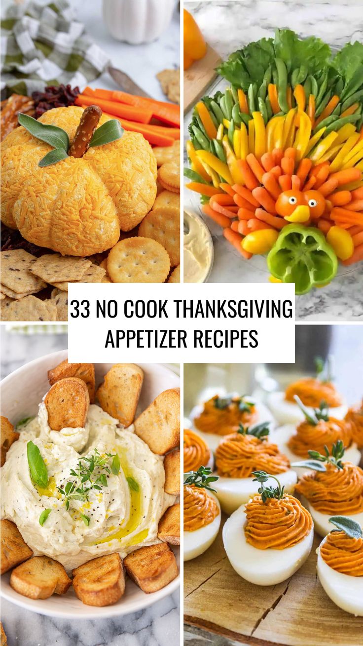 thanksgiving appetizer recipes that are perfect for the holiday season, including deviled eggs and carrots