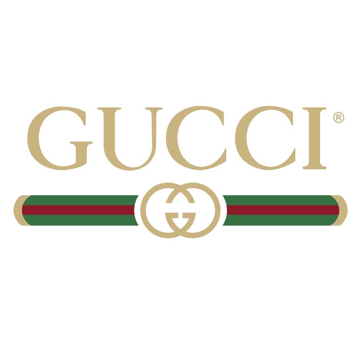 the gucci logo is shown in gold and green with a red stripe on it