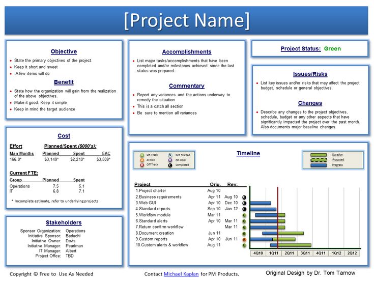 a blue and white project plan with the words project name on it's side