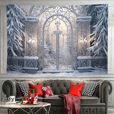 a living room filled with furniture covered in snow