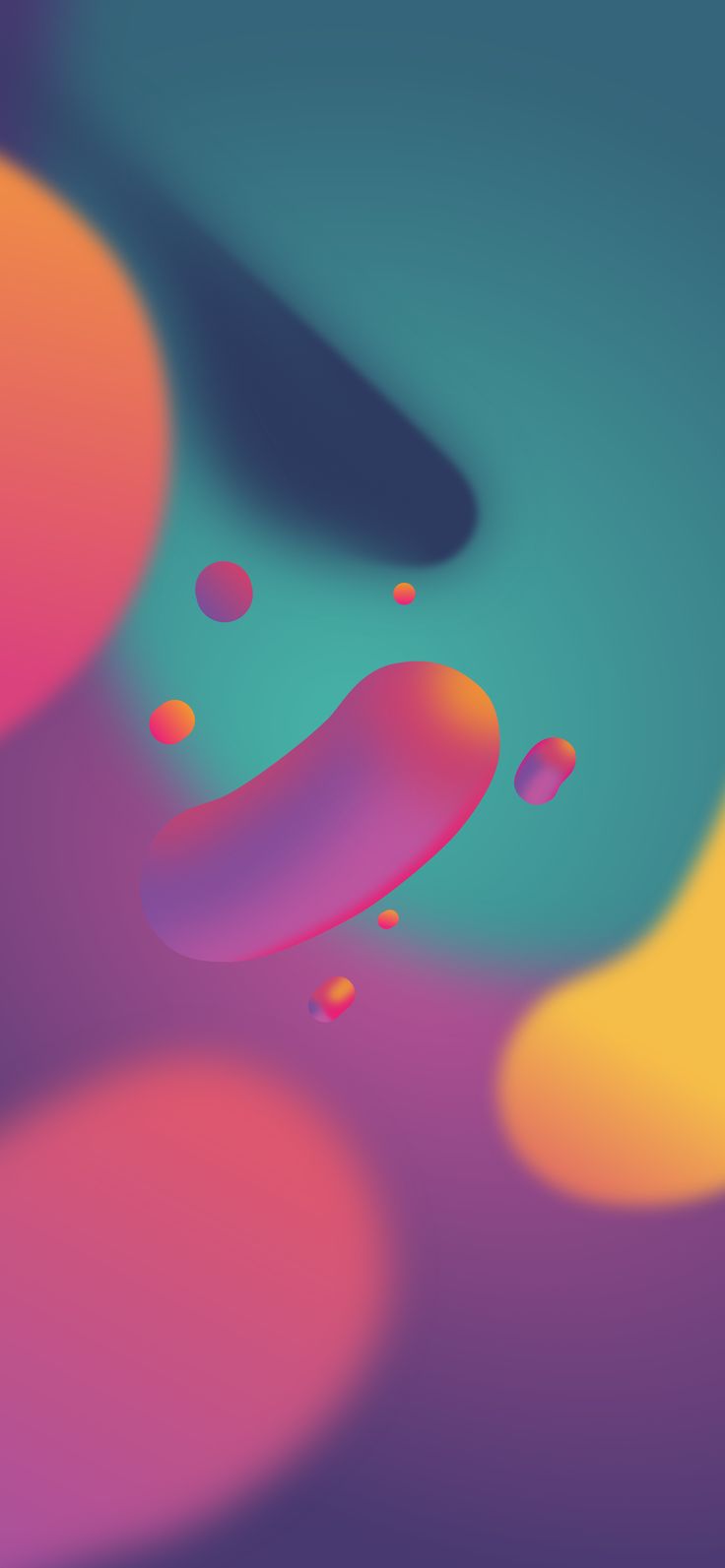 an abstract background with circles and drops of liquid on the bottom, in shades of blue, pink, yellow and orange