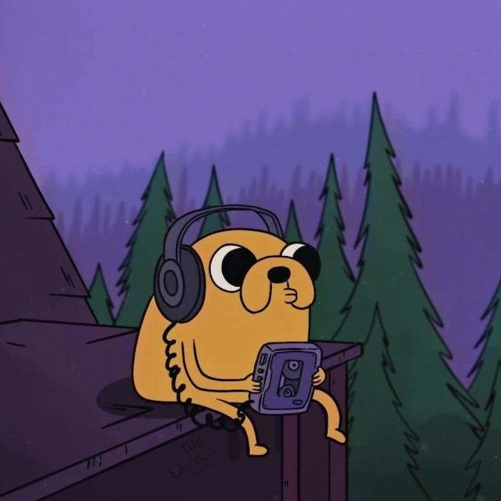 a cartoon bear with headphones on holding a cell phone