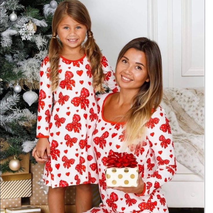 New With Tags Mommy And Me Matching Pajamas From Mia Belle Red Matching Sleepwear For Holidays, Cute Long Sleeve Christmas Sleepwear, Cute Christmas Sleepwear With Long Sleeves, Cute Christmas Long Sleeve Sleepwear, Red Cotton Holiday Sleepwear, White Long Sleeve Pajama Party Set, Family Matching Holiday Red Sleepwear, Red Family Matching Holiday Sleepwear, Family Matching Red Christmas Sleepwear