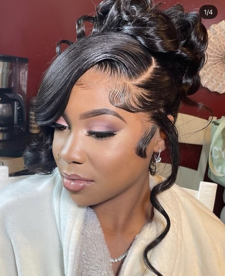 18th Birthday Hairstyles Short Hair, Updo Wigs Black Women, Prom Updo Black Women, Frontal Updo Hairstyles, American Deli, Makeup 2022, Prom 23, Church Anniversary, Black Wedding Hairstyles