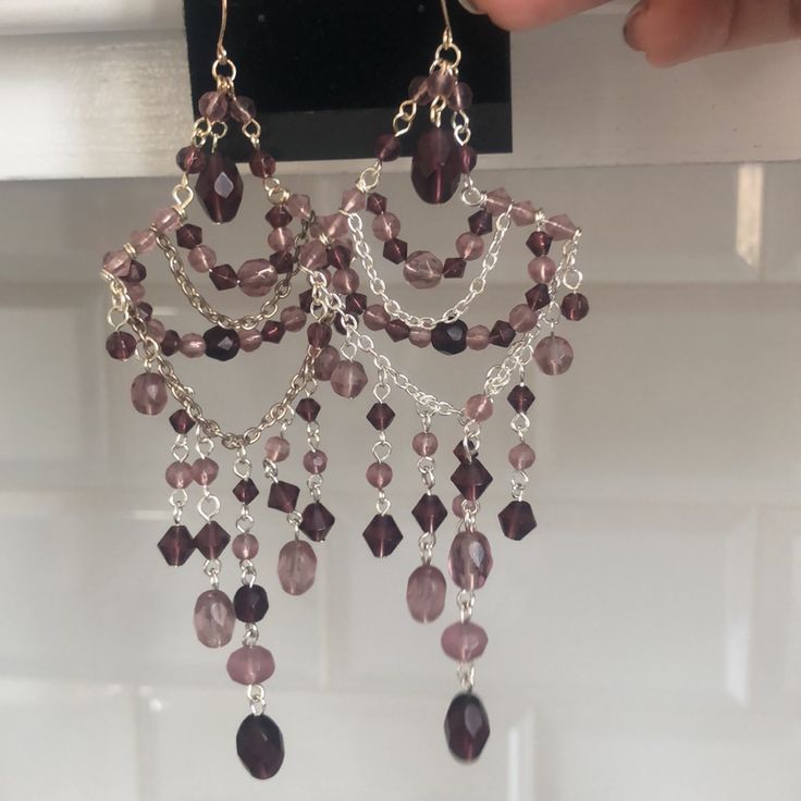 Two Tone Purple Express Chandelier Earrings Elegant Purple Crystal Earrings With Dangling Beads, Teal Chandelier, Coach Earrings, Framed Jewelry, Crystal Embroidery, Bling Fashion, Turquoise Drop Earrings, Jewelry Making Earrings, Silver Heart Earrings