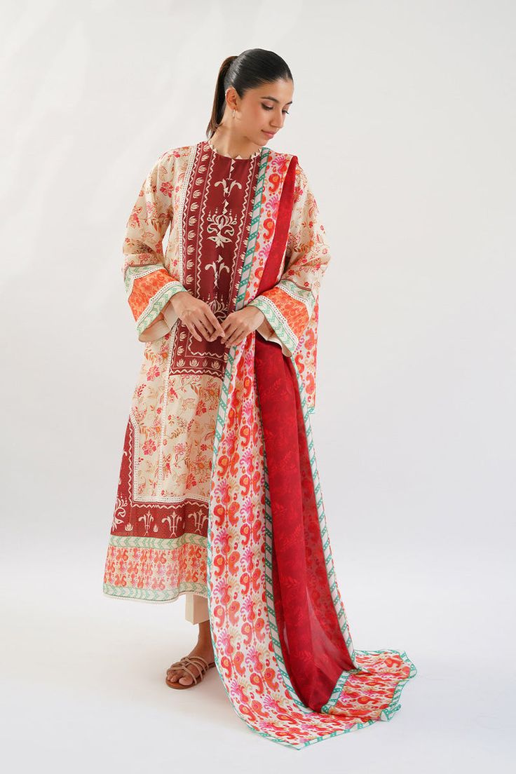 Laiya Silk Trousers, Silk Dupatta, Red Silk, Raw Silk, Silk Shirt, Paisley Print, Brush Strokes, Custom Sizing, Borders