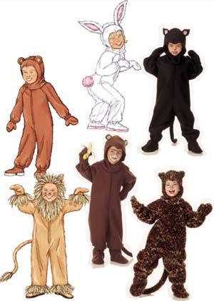 several children's animal costumes are shown in this pattern, including one child's costume