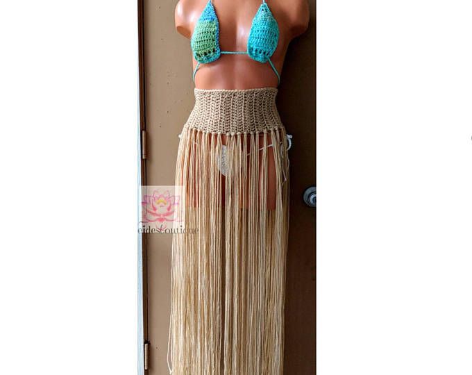 Fringe bathing suit cover, festival fringe belt Beach skirt, Swimsuit cover up, long fringe, macrame cord material, bikini cover,Bohochic,