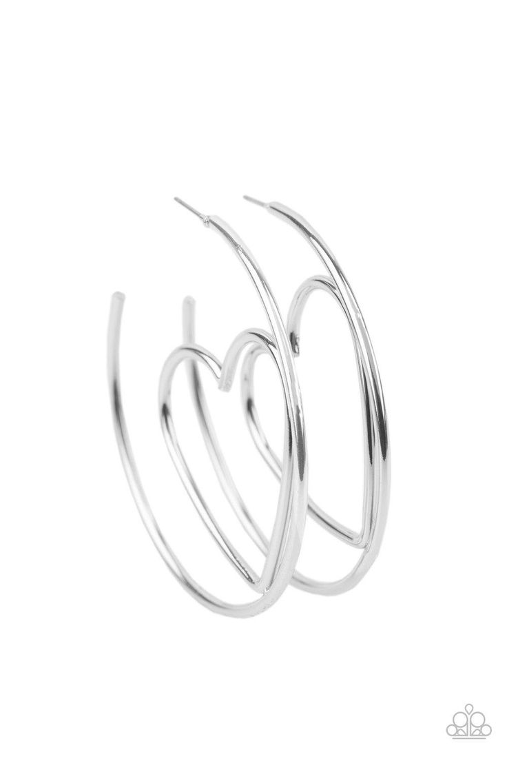 Love At First BRIGHT - Silver Paparazzi Hoop Heart Earrings - sofancyjewels Silver Earrings Online, Silver Heart Earrings, Heart Frame, Paparazzi Accessories, Stretchy Bracelets, Themed Jewelry, Love At First, Paparazzi Jewelry, Online Earrings