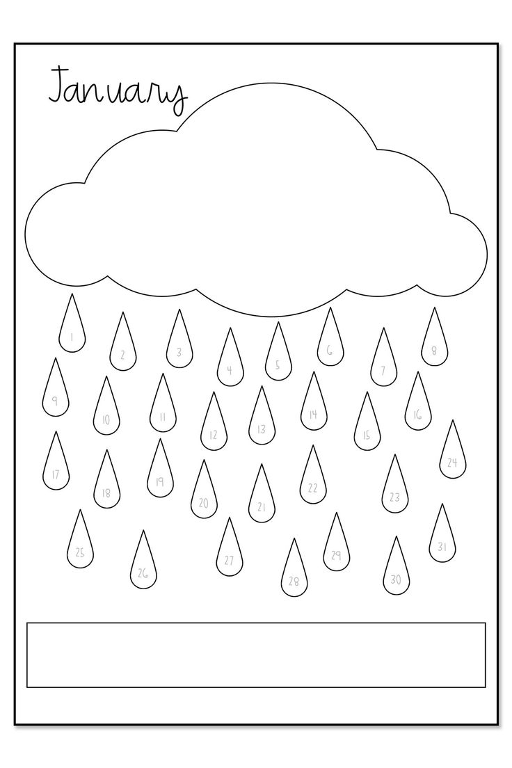 a drawing of a cloud and rain with the word january written in black on it