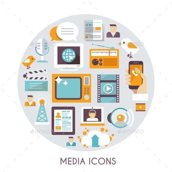 media icons arranged in the shape of a circle on a white background stock photo image