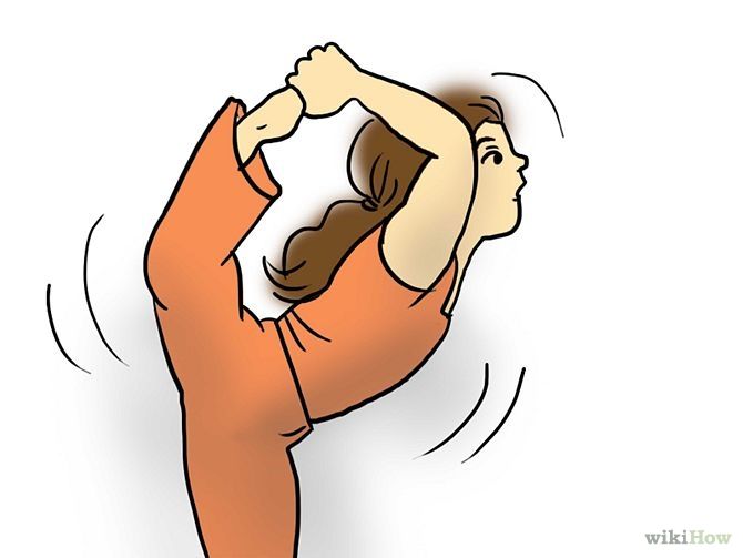 a drawing of a woman in an orange shirt is doing yoga with her hands behind her head