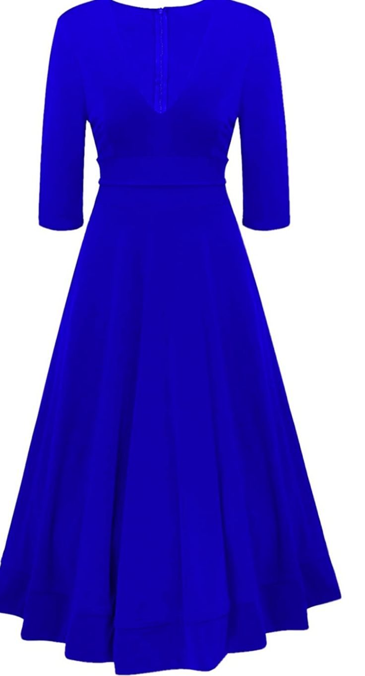 Vibrant Cobalt Blue Midi Dress With A Deep V, Elbow Length Sleeves And Pockets! Brand New, Never Worn. Fun Swing Style Skirt, That Would Look Great With A Petticoat, That Zips Up The Back. Dress Drapes Incredibly Well And Is Very Forgiving, There's A Hem Detail On The Bottom And A Similar Detail Around The Waist, Darting Around The Chest Length From Under Armpit To Hem Is About 38", So Good For Tall Girls. Conceptual Fashion, Dress Drape, Style Skirt, Tall Girl, Fashion Gallery, Blue Midi Dress, Back Dress, Elbow Length Sleeve, Fashion Colours