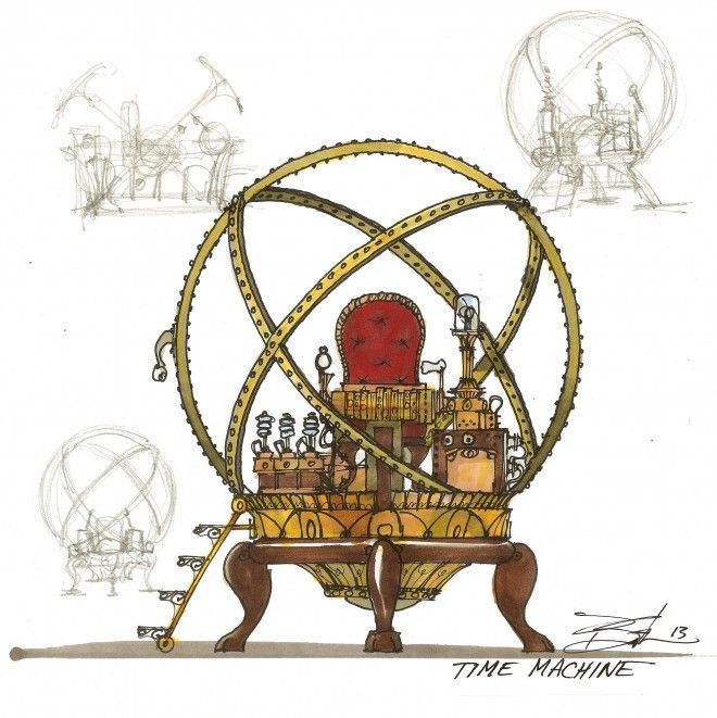 a drawing of a chair in a wheel with lots of things on it's legs