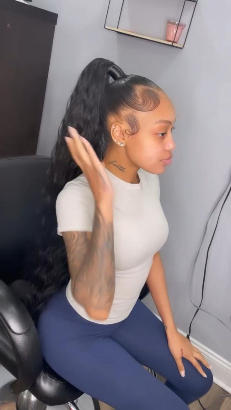 High Wavy Ponytail Black Women, Mid Curly Ponytail, Campfire Song, Black Girls Hairstyles Weave, Long Ponytail Hairstyles, Cute Ponytail Hairstyles, Slick Ponytail, Black Ponytail, High Ponytail Hairstyles