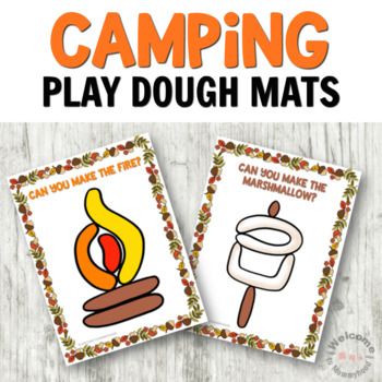 two printable camping play dough mats with the words camp on them and an image of a