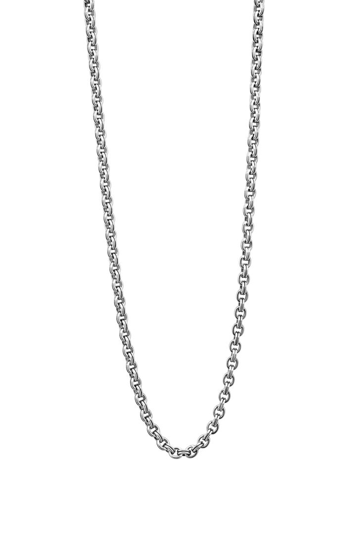 Fluted links of sterling silver enhance the modern look of this chain necklace that'll tie up your everyday ensembles. Sterling silver Imported Modern Silver Cable Chain Necklace, Silver Cable Chain Link Necklace, Silver Link Chain Necklace For Formal Events, Silver Link Chain Necklace For Formal Occasions, Formal Silver Necklace With Cable Chain, Formal Silver Link Chain Necklace, Luxury Silver Cable Chain Necklace, Silver Cable Chain Necklace For Formal Occasions, Formal Silver Cable Chain Necklace