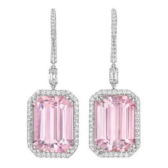 Pink Kunzite And Diamonds 22.50 Ct Lady Dangle Earrings White Gold 14K Gemstone Earring Accessories Layering, Golden Bangles, Pink Diamond Earrings, Necklaces Style, Earrings White Gold, Pink Kunzite, Layering Necklaces, Earrings Indian, Bangles Indian