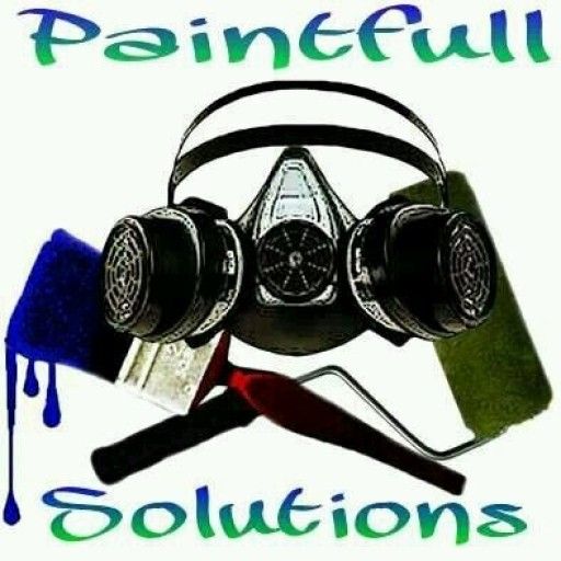 the words painful solutions are painted on a white background with paint rollers and masks