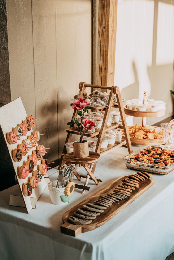 an assortment of pastries and desserts on a table