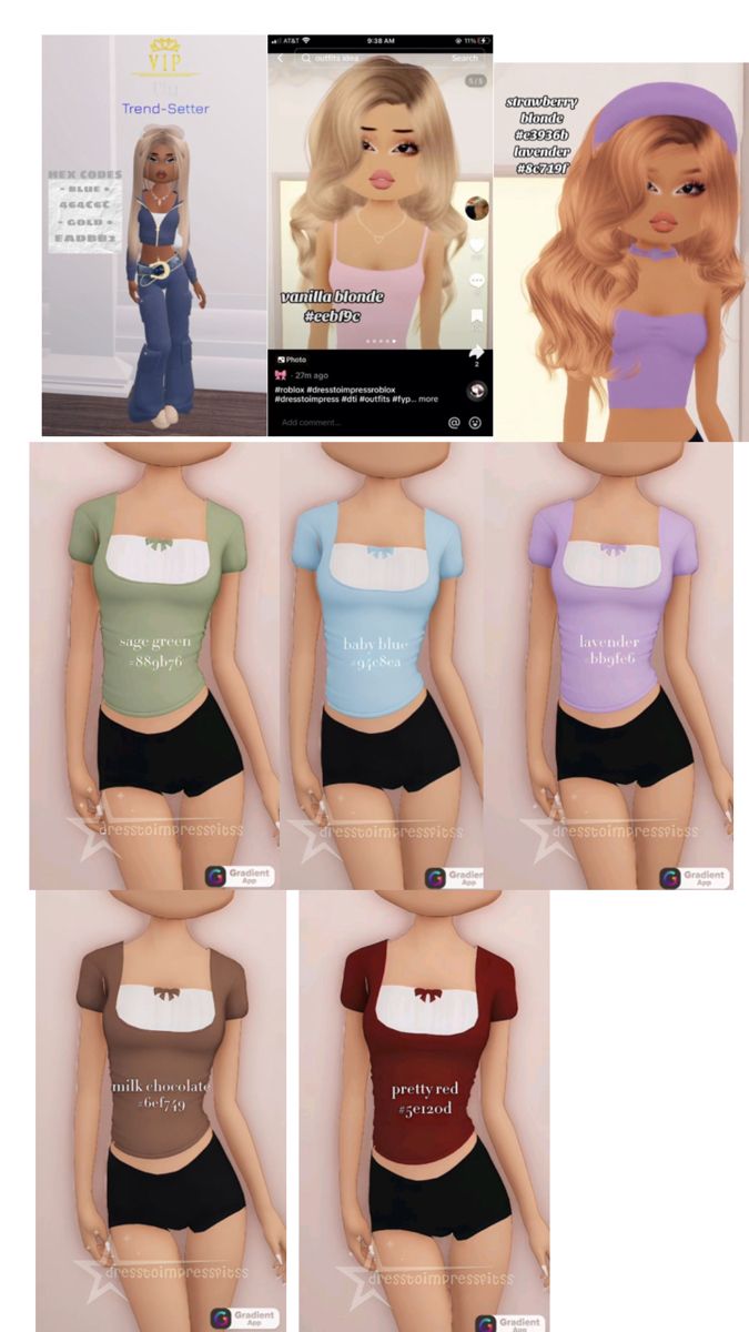 several different images of the same woman's body in various colors and sizes, all with