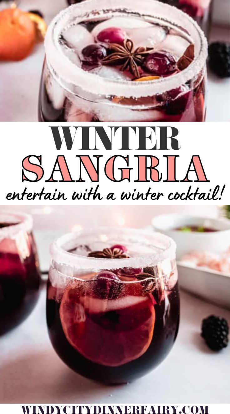 winter sangria with blackberries and oranges in glasses