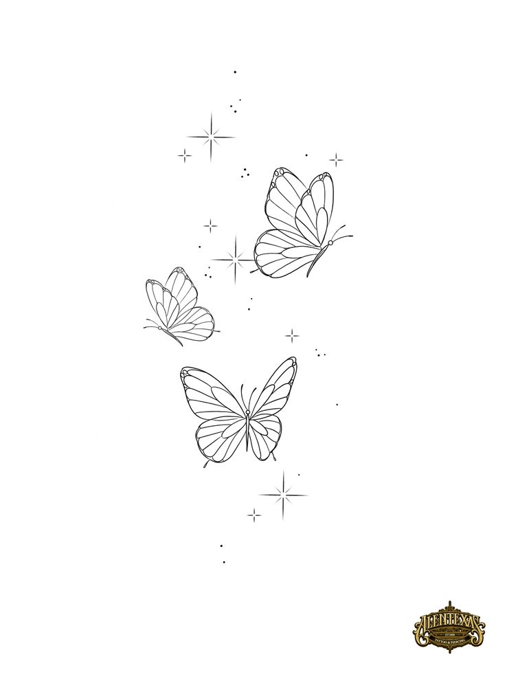 three butterflies flying in the sky with stars