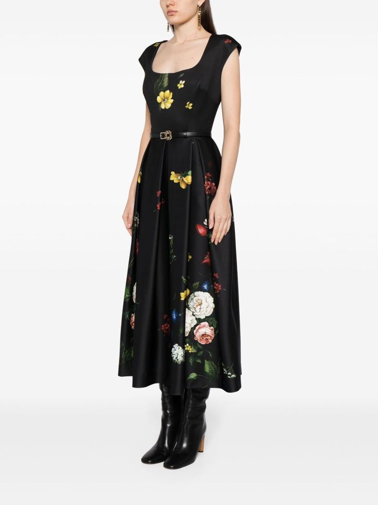 Elie Saab Floral A-line Silk Dress - Farfetch Elie Saab Flower Dress, Elie Saab Mini Dress, Elie Saab Black, Elie Saab Embroidery Details, Elie Saab Black Lace Dress, Party Dress Short, Elie Saab, Silk Satin, Silk Dress