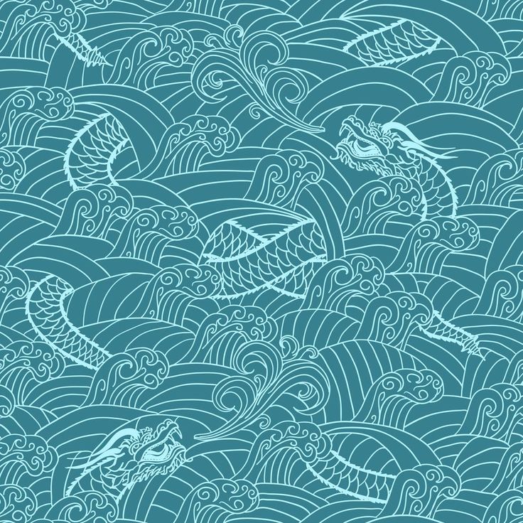 an abstract blue background with waves and birds