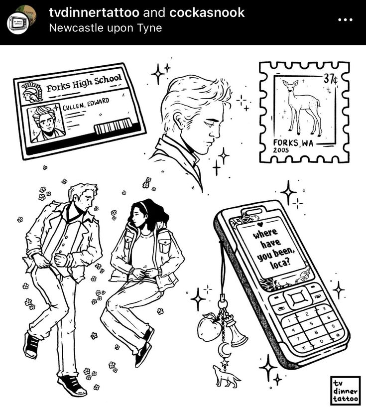 a drawing of two people and a cell phone with the words new york and cocksnook on it