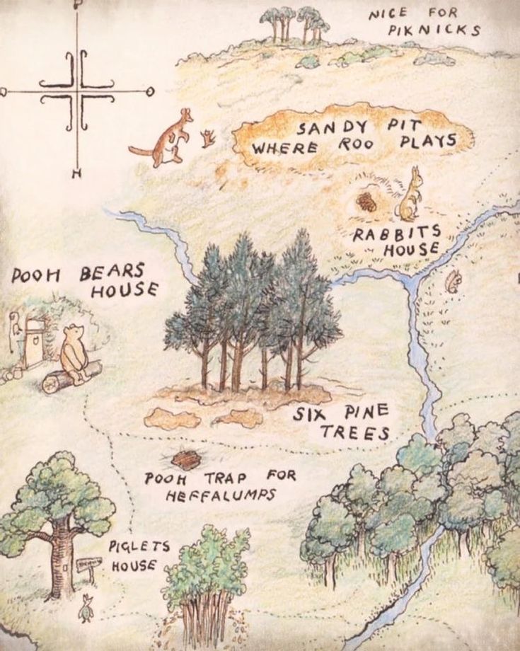 a map with animals and places on it