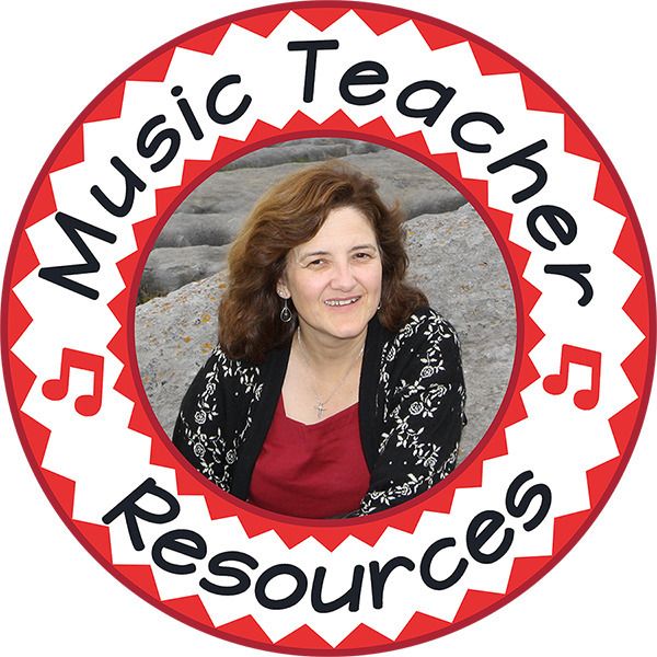 a red and white circle with the words music teacher resources