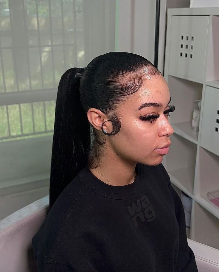 Two Braids With Weave In The Back, 3 Part Ponytail, High Ponytail Styles, Hair Stripes, Slick Ponytail, Tail Hairstyle, Slicked Back Ponytail, High Ponytail Hairstyles, Weave Ponytail Hairstyles