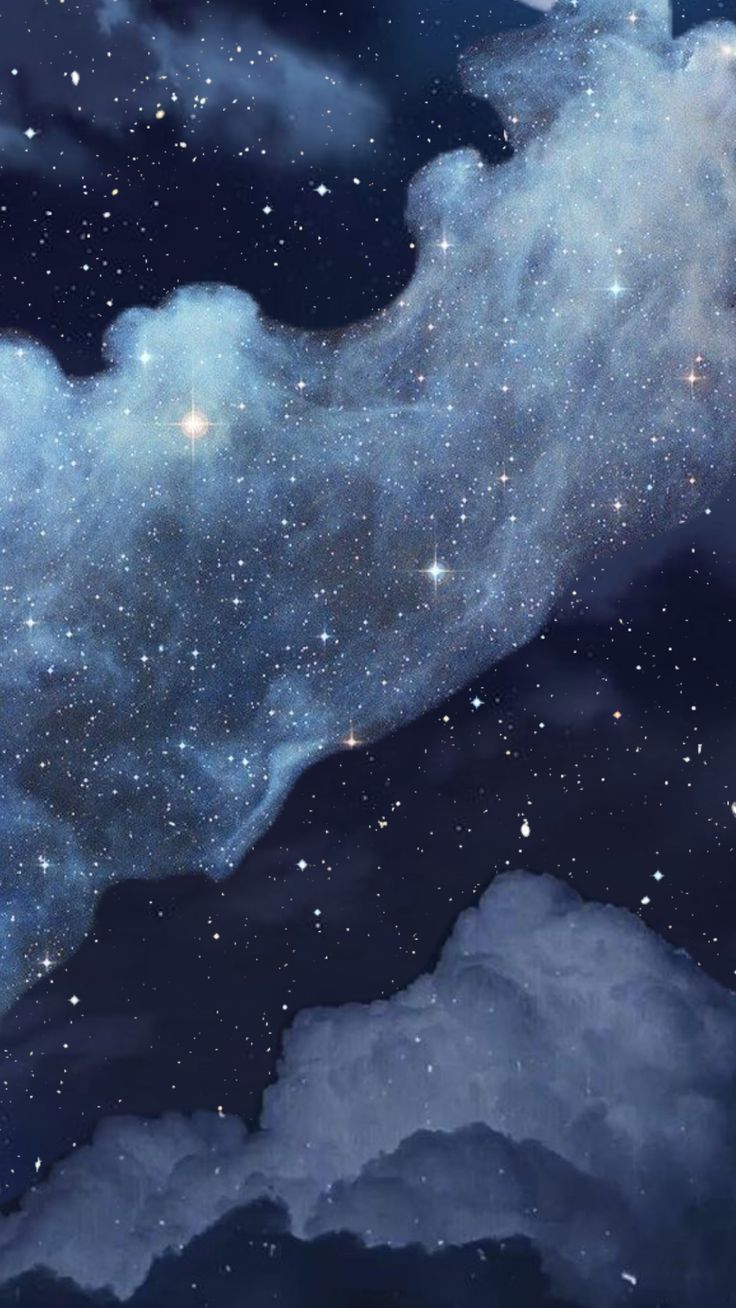 the night sky is filled with stars and clouds