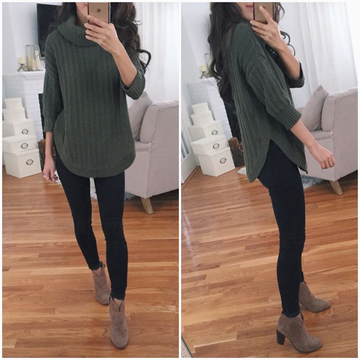 Booties Outfit Fall, Tunic Outfit, Leather Skirt Outfit, Boots Outfit Ankle, Booties Outfit, Skirt Outfits Fall, Turtleneck Tunic, Petite Sweaters, Pullover Outfit