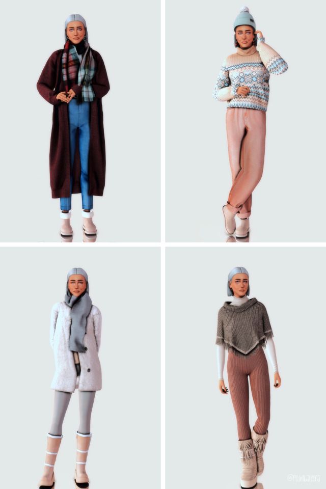 four different poses of women in winter clothes