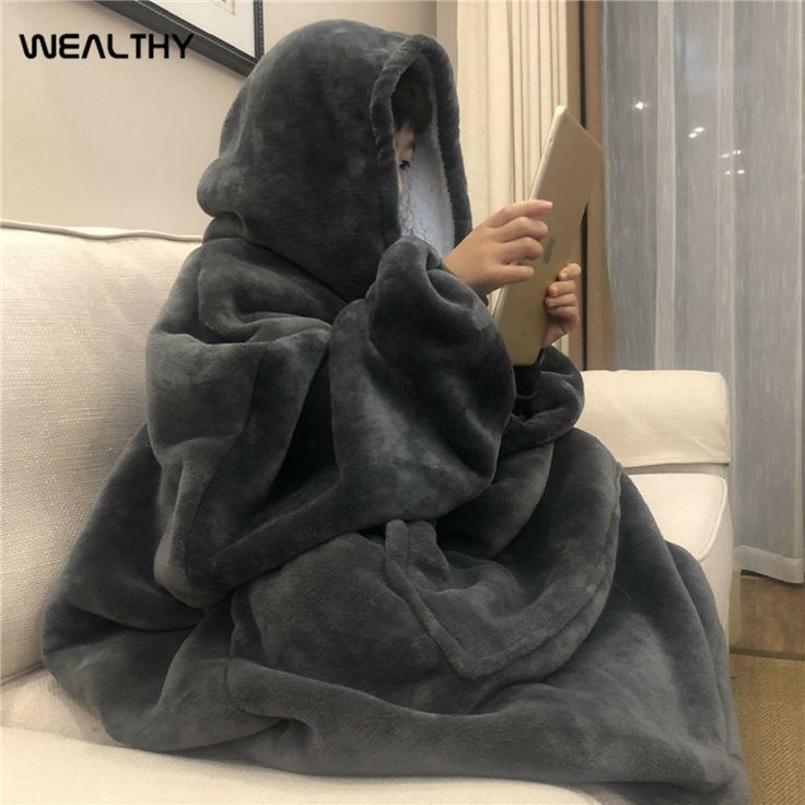 Material: Polyester  Season: Winter Sleeve Style: Regular Sleeve Length(cm): Full Hooded: Yes Thickness: Fleece Fabric Type: Fleece Model Number: AJA00203 Type: Pullovers Pattern Type: Solid Clothing Length: Long Style: Casual Age: Ages 18-35 Years Old Collar: Hooded Blanket Hoodie: Blanket Sweatshirt TV Blanket: TV Blanket Hoody Robe: Bathrobe Women: Men\\Adults\\Kids\\Children Hoodie Blanket, Winter Hoodies, Blanket Wrap, Wearable Blanket, Soft Hoodie, Weighted Blanket, Hooded Blanket, Hooded Sweater, Oversize Hoodie