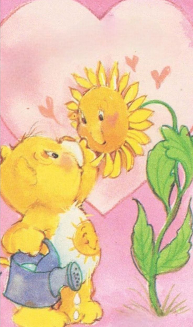 a child's drawing of a sunflower kissing a baby bear