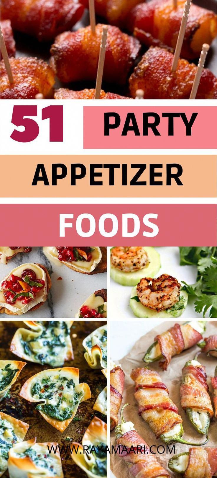 some appetizers and food are on display with the words 51 party appetizer foods