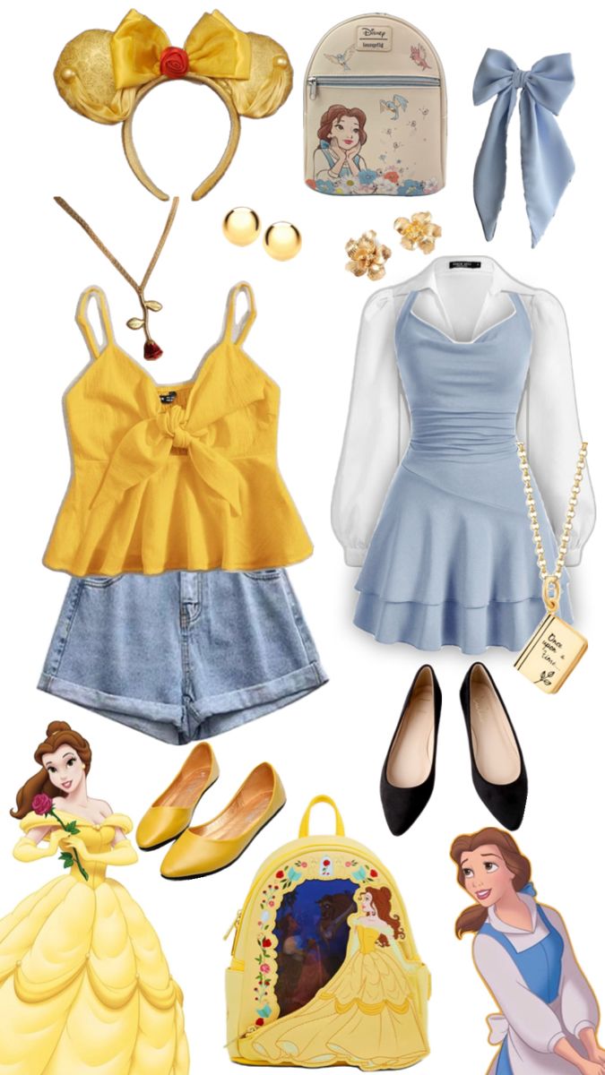 disney princess outfits and accessories are shown in this image