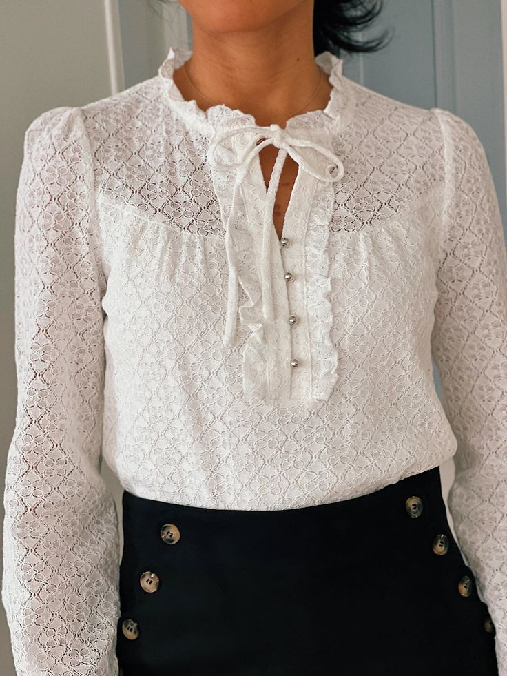 Peggy blouse Collared Lace Tops For Work, Elegant Collared Lace Blouse, Lace Button-up Blouse With Lace Cuffs, Formal Long Sleeve Blouse With Lace Trim, Lace Button-up Top For Work, Elegant Lace Blouse For Work, Long Sleeve Broderie Anglaise Blouse For Fall, Broderie Anglaise Long Sleeve Blouse For Fall, Fall Long Sleeve Broderie Anglaise Blouse