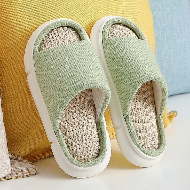 The Hemp Indoor Slides are very cute, minimalistic, and comfortable! They have a beautifully woven sole and the trim of the slides matches the strap that wide runs over your feet. See for yourself why these slides are great for indoor use! ﻿FEATURES: Style Open toe Season Spring/Summer Sole Flat Vamp material EVA COMFORTABLE MATERIAL: The Hemp Indoor Slides are made of high-density material. These are light, soft, breathable, and waterproof, and their excellent flexibility and durability make th Comfortable Green Slide Slippers, Indoor Summer Slide Slippers, Comfortable Indoor Slides With Round Toe, Comfortable Round Toe Slides For Indoor Use, Non-slip Comfortable Slides With Round Toe, Casual Indoor Slip-on Slides, Comfortable Non-slip Slides, Non-slip Comfortable Slides, Green Comfortable Slippers With Textured Footbed