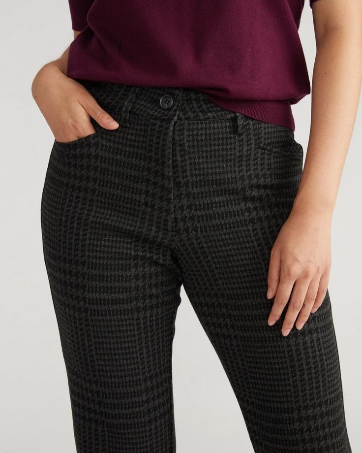 Cigarette Ponte Pants - Storm Houndstooth | Universal Standard Fall Houndstooth Trousers, Fitted Houndstooth Tapered Leg Bottoms, Tapered Leg Houndstooth Bottoms For Business Casual, Tapered Leg Houndstooth Pattern Bottoms For Business Casual, Business Casual Houndstooth Tapered Leg Bottoms, Fall Houndstooth Straight Pants, Business Casual Tapered Leg Houndstooth Pants, Fall Houndstooth Pattern Straight Bottoms, Classic Houndstooth Pattern Bottoms