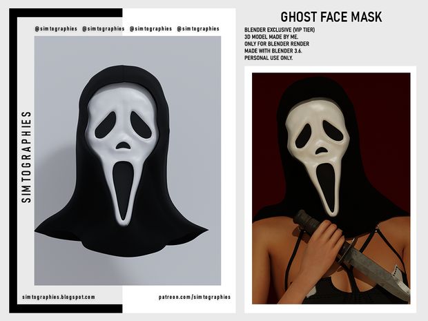 two pictures of people wearing masks and one has a knife in its mouth while the other wears a ghost mask